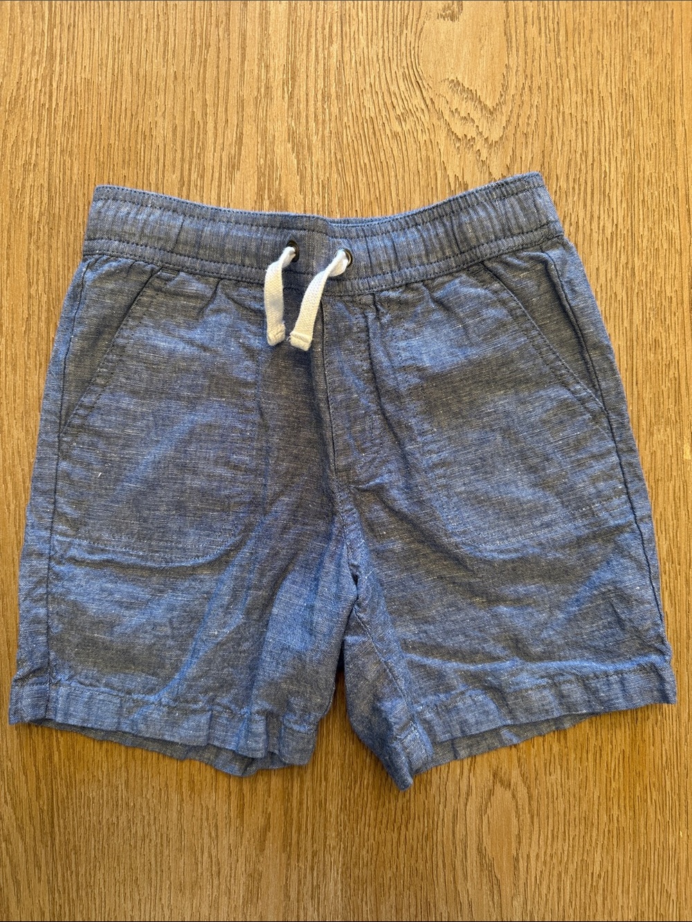 Janie and Jack Boys Sz 6 Chambray Blue Linen Cotton Drawstring Shorts